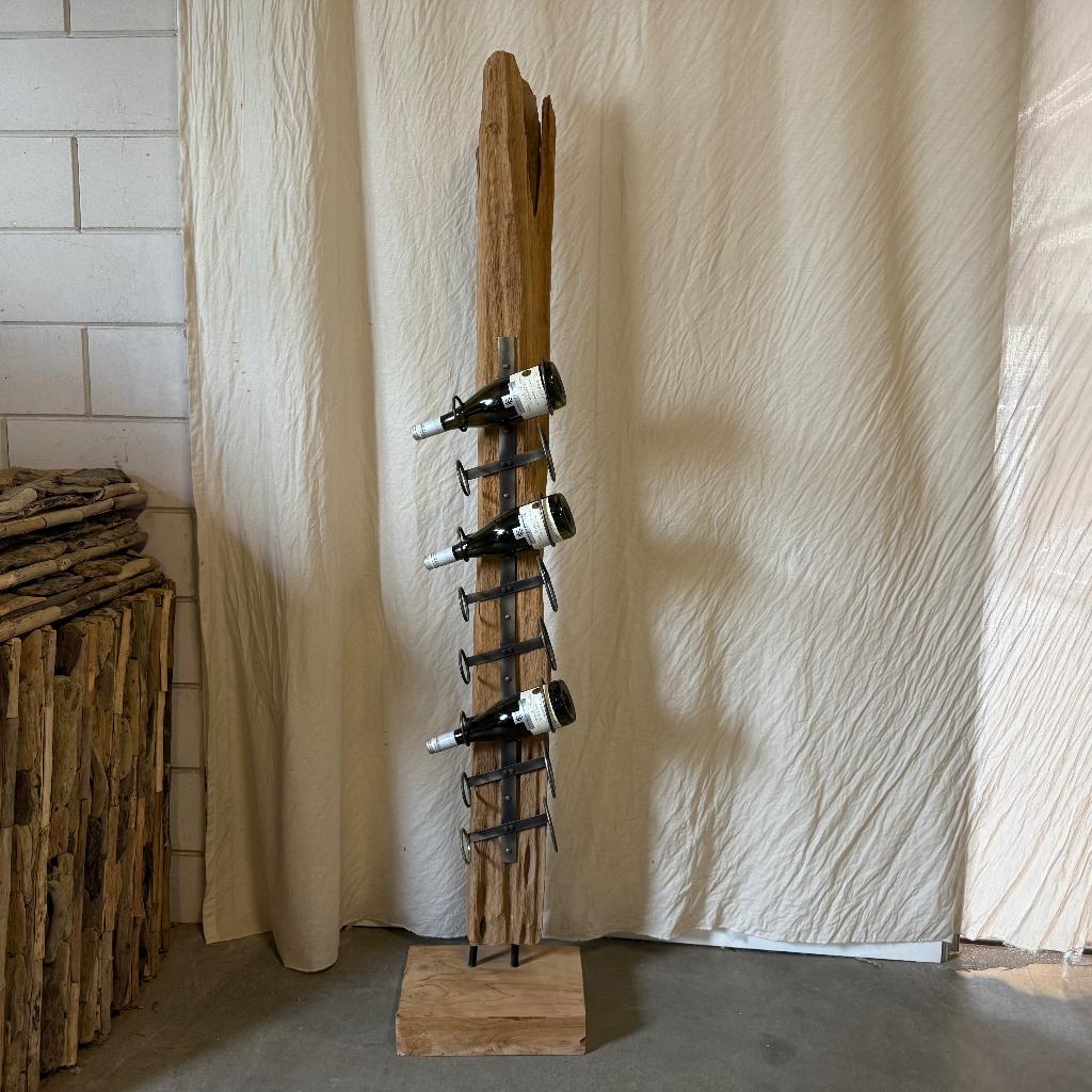 Wijnrek – teak / metaal – voor 8 flessen – TTM Wonen, TTM Wonen, Meubels – (Perzische) Tapijten en Woonaccessoires, 5 tot 15 flessen