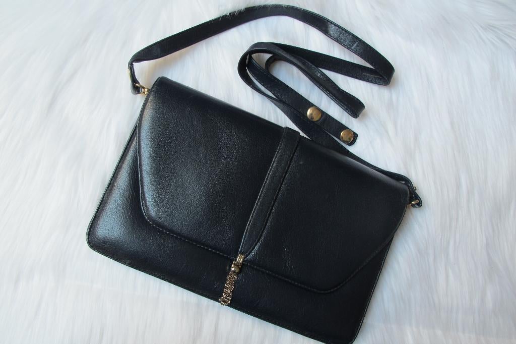 Vintage navy leather bag, Ophalen of Verzenden, Gebruikt, Blauw, Schoudertasje