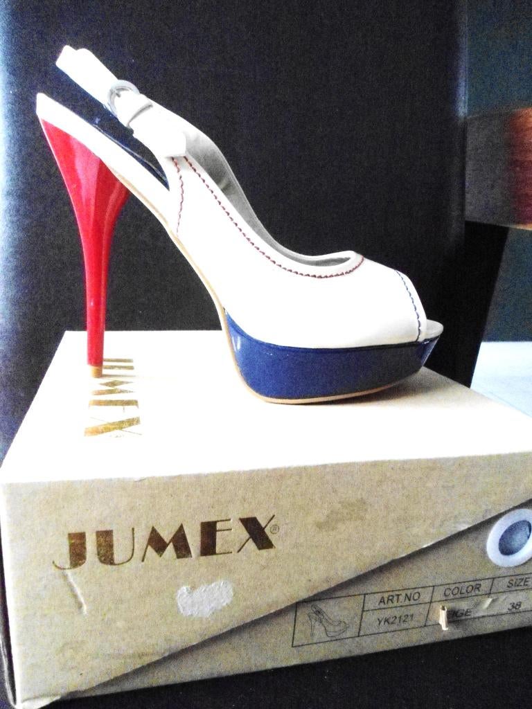 Lak slingbacks met plateauzool en stilettohak mt. 38, Ophalen, Pumps, Beige, Nieuw
