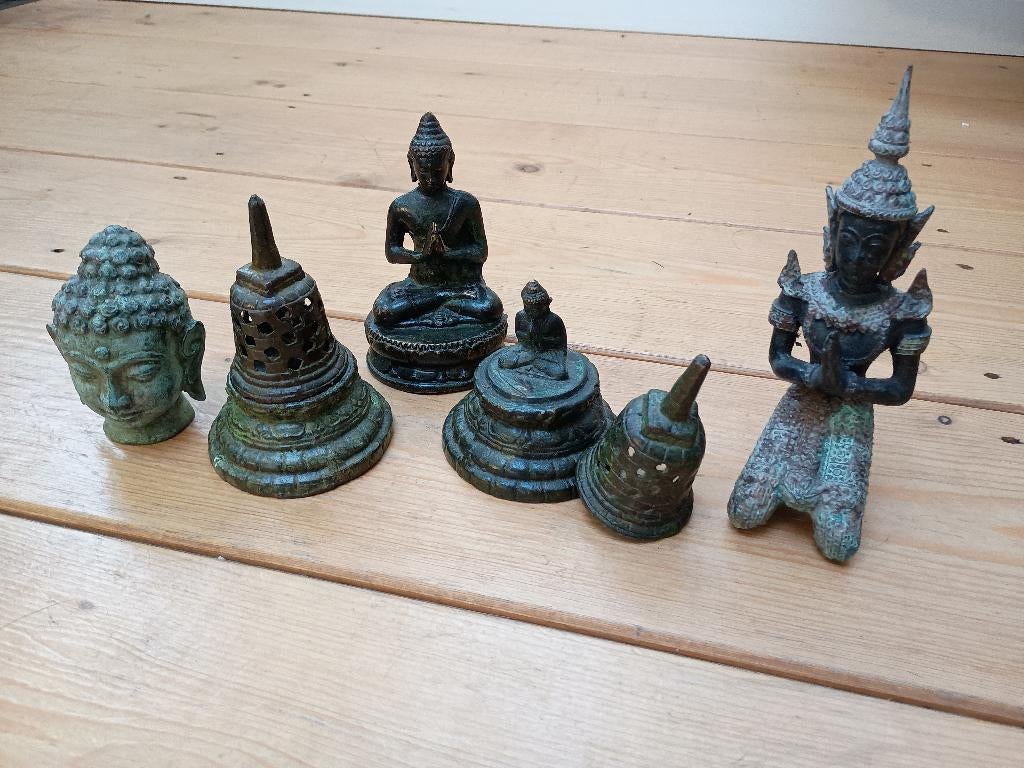Set van 5 bronzen beeldjes – uniek en spiritueel, Ophalen of Verzenden, Zo goed als nieuw