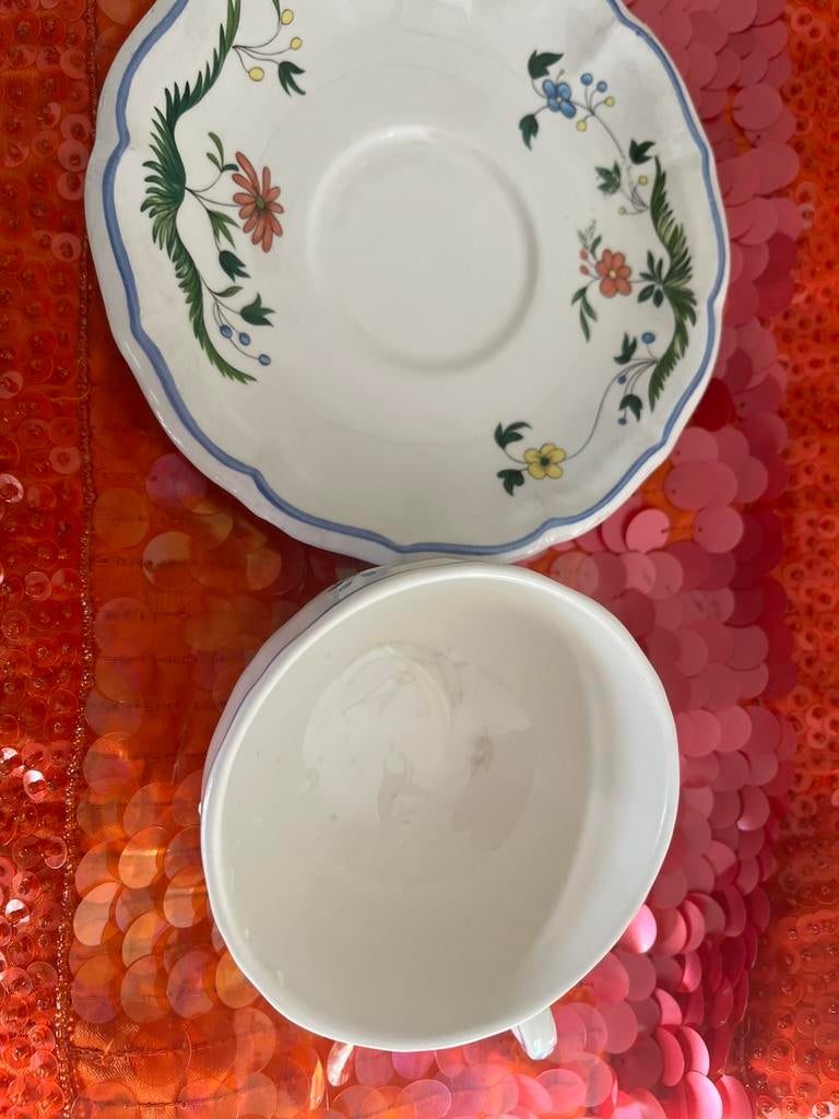 Gien France Oiseaux de Paradis kop schotel lichte schade, Verzenden, Gebruikt, Overige stijlen, Kop(pen) en/of Schotel(s)