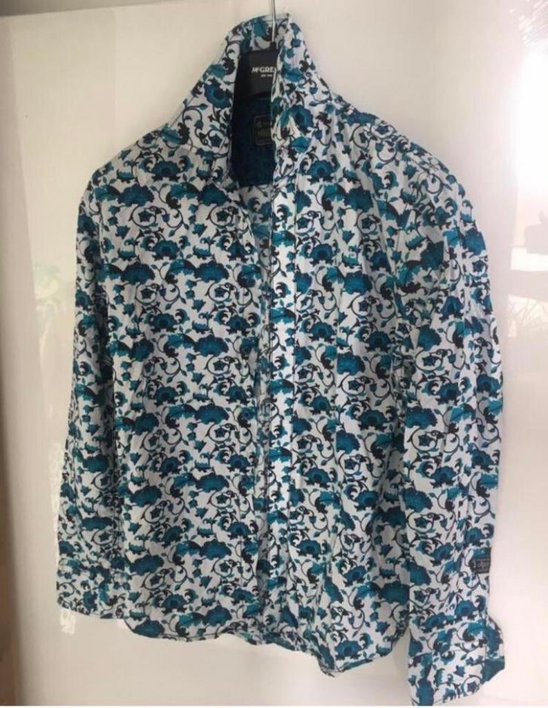 Nieuw katoenen overhemd Silver Creek bloemen maat M, Ophalen of Verzenden, Nieuw, Blauw, Halswijdte 39/40 (M)