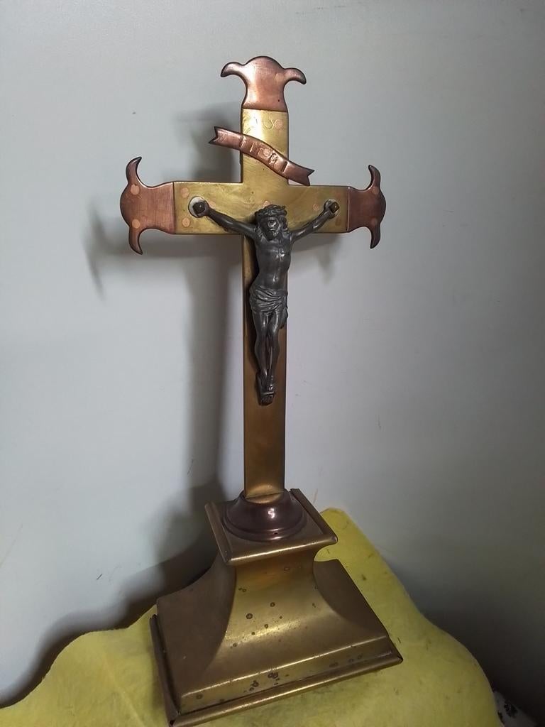 3661) antiek handgemaakt altaar kruis met  brief uit 1904, Antiek en Kunst, Antiek | Religie, Ophalen of Verzenden