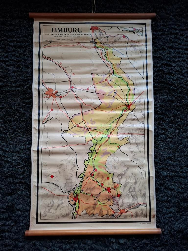 Oude schoolkaart Limburg Gilles van Hees HP de Looff, Antiek en Kunst, Ophalen, Aardrijkskunde