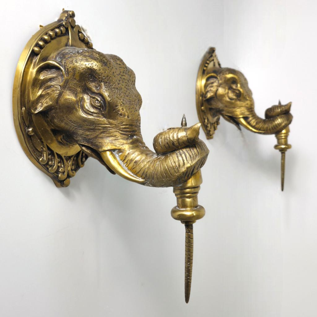 Set art deco messing wandkandelaren olifant XL regency, Antiek en Kunst, Antiek | Kandelaars, Ophalen of Verzenden, Koper of Brons