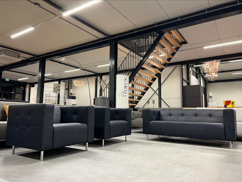 Nieuw Gelderland 6111 Zithoek Blauw leer Design Bank Stoel, Ophalen of Verzenden, Nieuw, 75 tot 100 cm, Leer