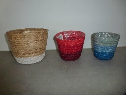 Nieuw riet rieten + jute achtige bloempot bloempotten 4 st., Ophalen, Overige materialen, Rond, Binnen