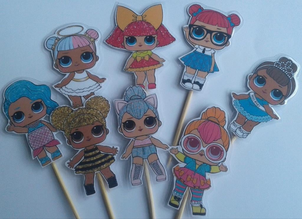 Set van 10 Lol Surprise cupcake traktatie prikkers, Ophalen of Verzenden, Nieuw, Versiering, Verjaardag