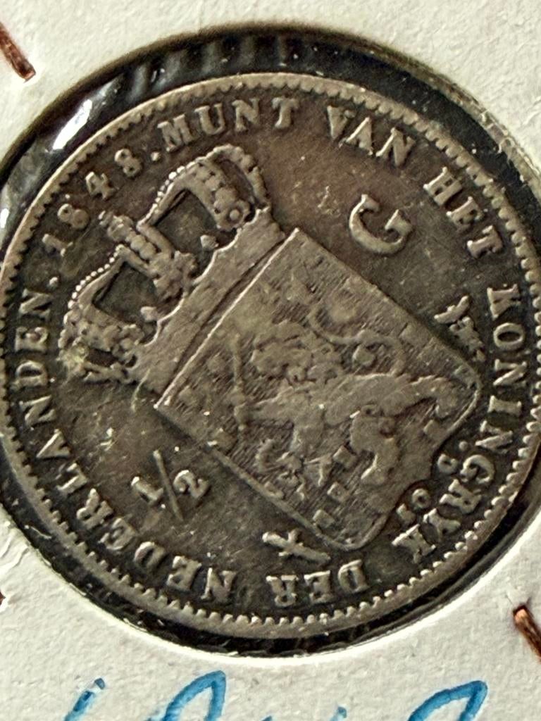 Halve Guldens 1848, Postzegels en Munten, Munten | Nederland, Ophalen of Verzenden, Koning Willem II, ½ gulden