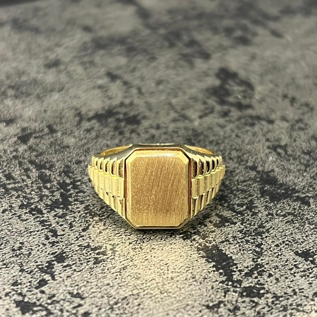 14 karaat gouden ring rolex model horloge zegelring graveren, Ophalen of Verzenden, Zo goed als nieuw, Goud, Dame