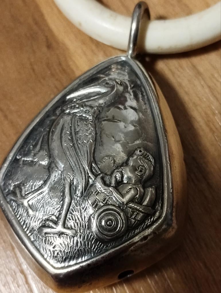 Antiek verzilverde bijtring rammelaar Fa.Leeuw den Bouter, Antiek en Kunst, Ophalen of Verzenden