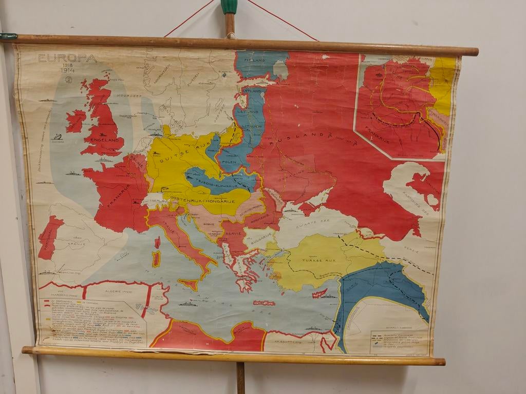 Oude schoolkaart Europa 1914-1918, Antiek en Kunst, Antiek | Schoolplaten, Ophalen of Verzenden