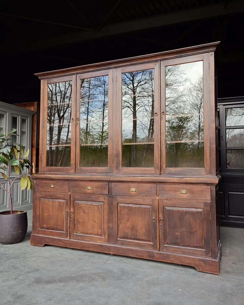 Prachtige antieke winkelkast | teaken winkelvitrine #3349, Antiek en Kunst, Ophalen of Verzenden