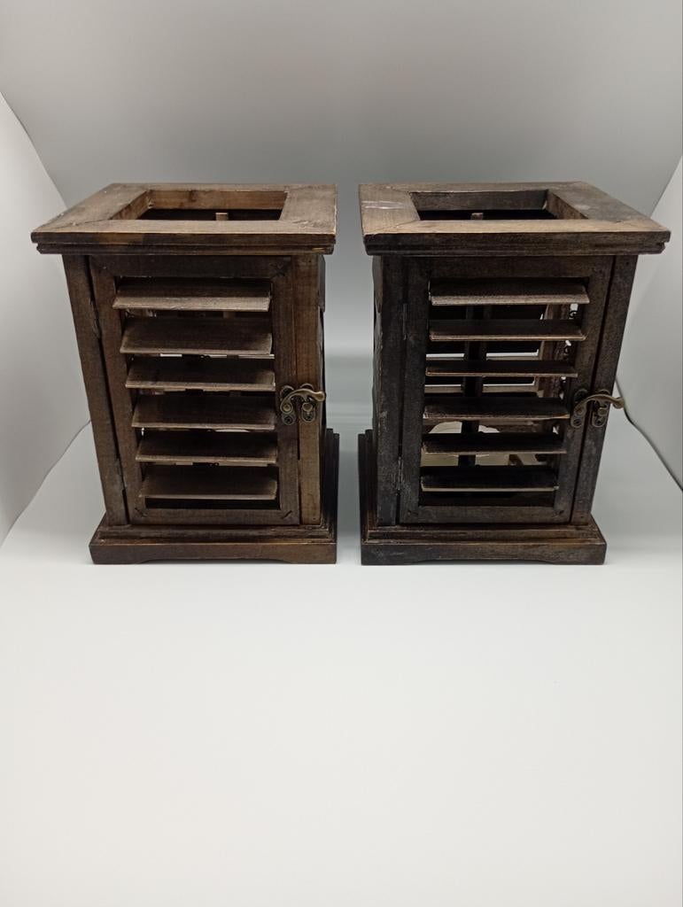 Set van 2 grote Louvre Lantaarns Kaarsenhouders, Gebruikt, Bruin, Ophalen of Verzenden, Hout