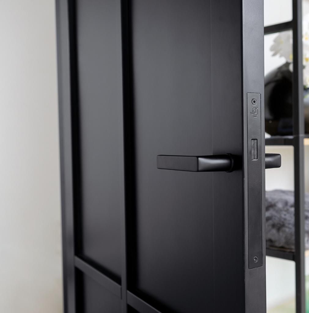 Zwarte houten paneeldeur staallook binnendeur, Niet ingevuld, 80 tot 100 cm, Binnendeur, Niet ingevuld