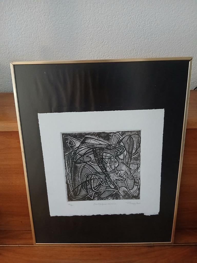 Abstracte ets van P. Perazzi, gesigneerd en genummerd, Ophalen of Verzenden