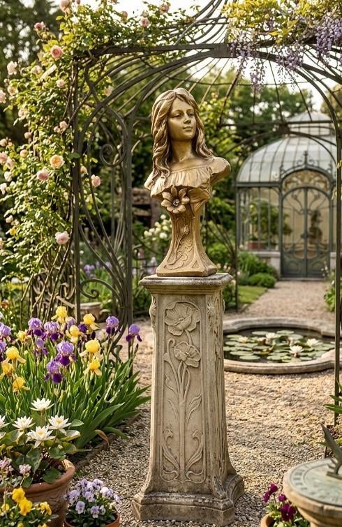 Mooie Art Nouveau betonnen buste 63 cm. hoog, Ophalen, Gebruikt, Beton, Mensenbeeld