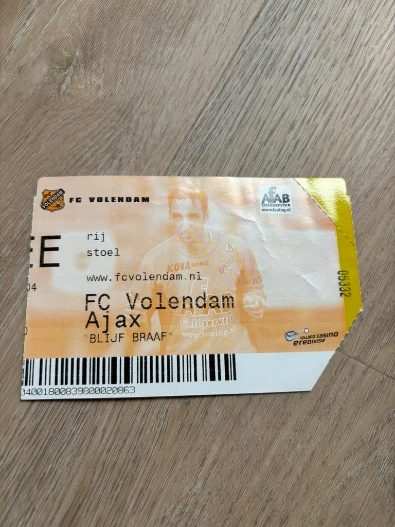 FC Volendam - Ajax ticket vermoedelijk 2004, Verzamelen, Sportartikelen en Voetbal, Ophalen of Verzenden, Ajax, Overige typen