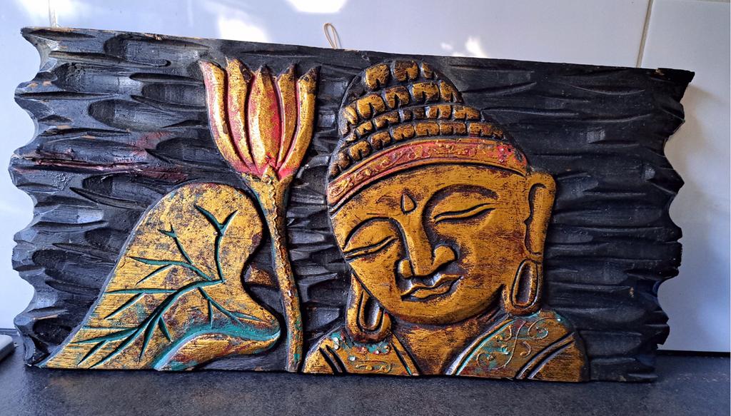 Oud Etnisch handwerk, wandpaneel Budha, Ophalen of Verzenden