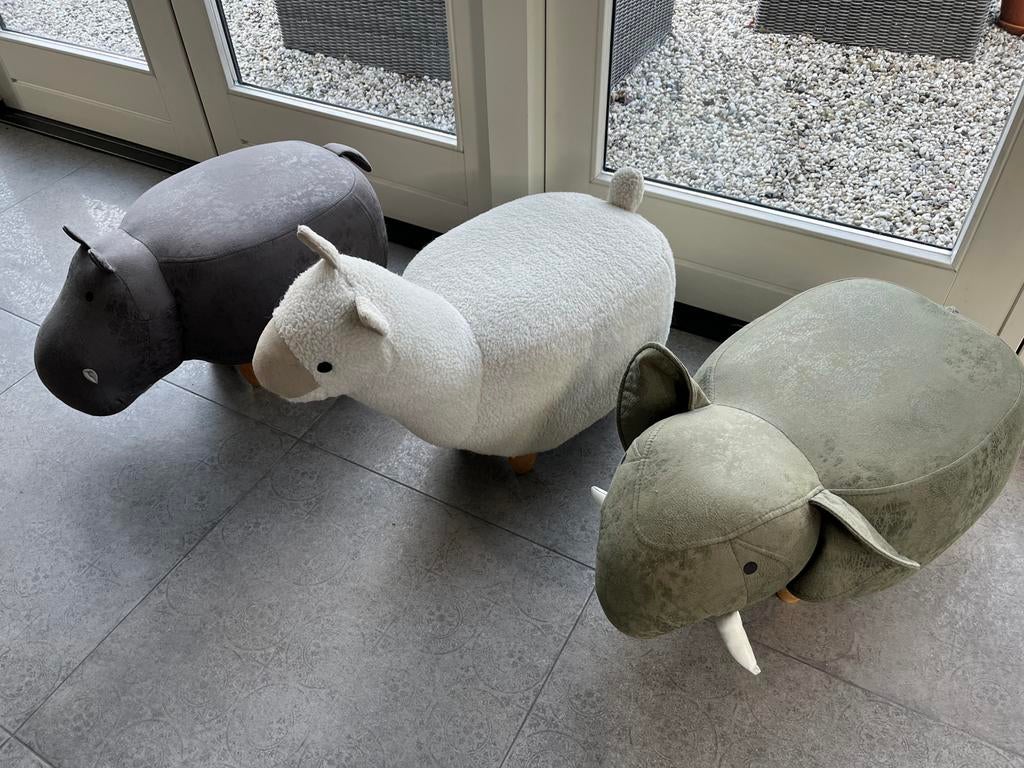 3x dier poef. Nijlpaard, schaap en olifant., Ophalen, Gebruikt, Rechthoekig