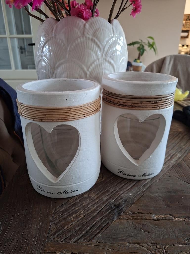 Twee windlichten Riviera Maison A Lovely Heart Hurricane, Ophalen of Verzenden, Overige materialen, Minder dan 25 cm
