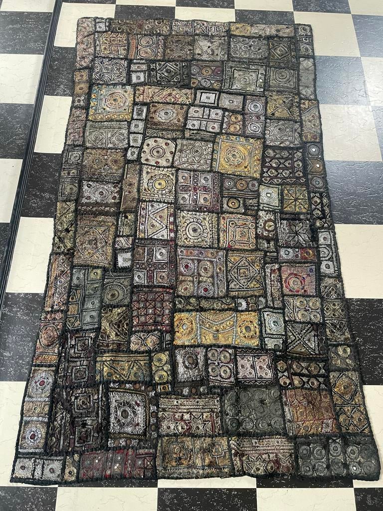 Oud Indiaas wandkleed, geborduurd patchwork, Ophalen of Verzenden