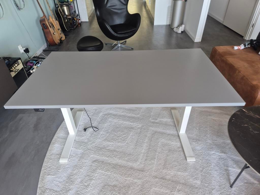 IKEA Rudolf Elektrisch Zit-sta Bureau - Grijs/Wit, Zit-sta bureau, Ophalen of Verzenden, Zo goed als nieuw, IKEA