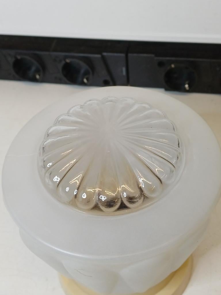 Vintage Plafondlamp Jaren 50/60 - Glas en Melkglas, Ophalen of Verzenden, Gebruikt, Glas, Vintage, Jaren 50, Jaren 60, Retro