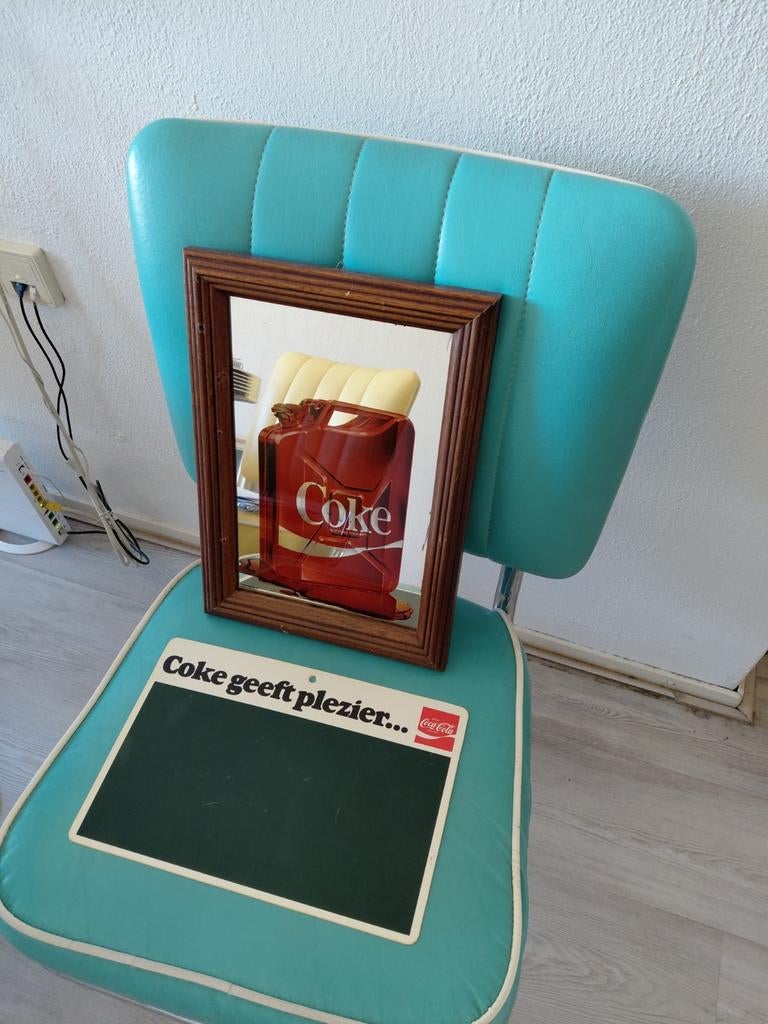 Coca cola spiegel en krijtbord vintage 70s, Ophalen of Verzenden, Gebruikt, Reclamebord