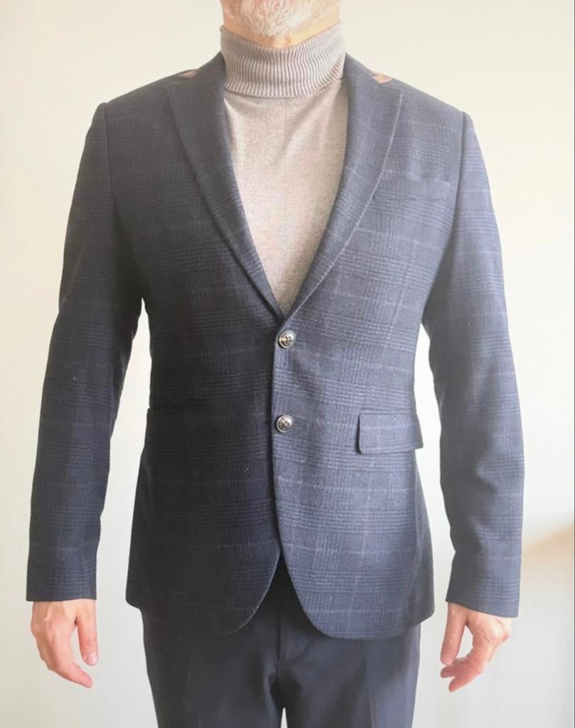Pierre Cardin wollen blazer met suède details, Ophalen of Verzenden, Gedragen, Maat 46 (S) of kleiner, Blauw