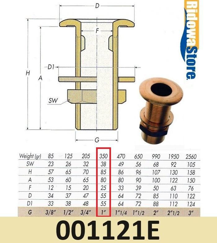 001121E 1" Huiddoorvoer messing. € 20,95, Watersport en Boten, Accessoires en Onderhoud, Ophalen of Verzenden, Nieuw, Motor en Techniek