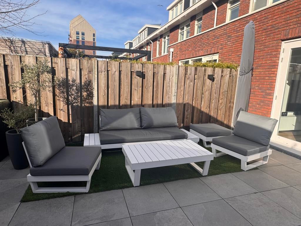 Modica Loungeset Wit Aluminium met All Weather Kussens, Ophalen, 5 zitplaatsen, Aluminium, Zo goed als nieuw