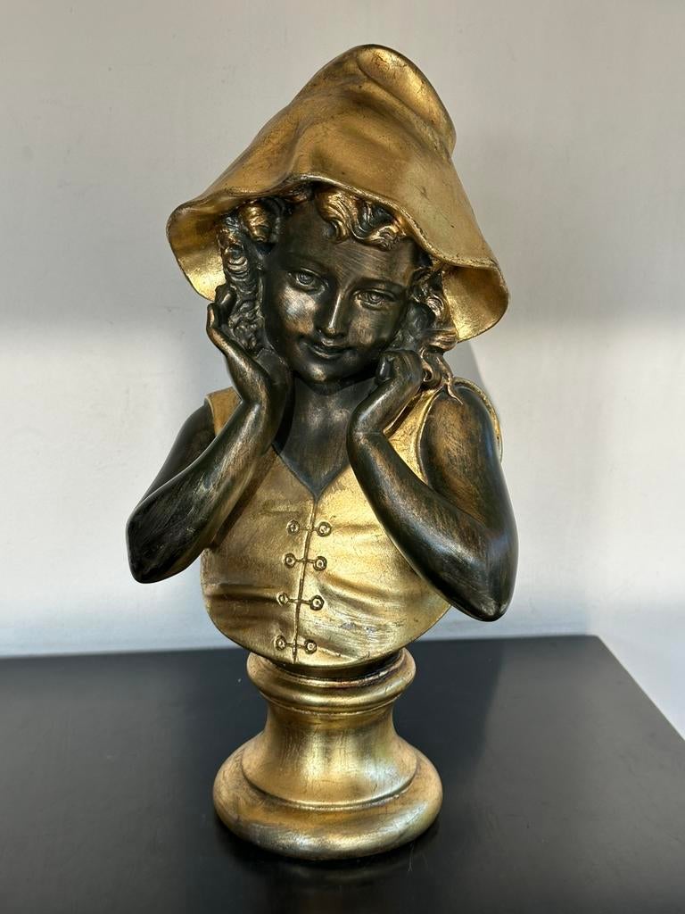 Antiek gips borstbeeld Jongedame 37 cm, Ophalen of Verzenden