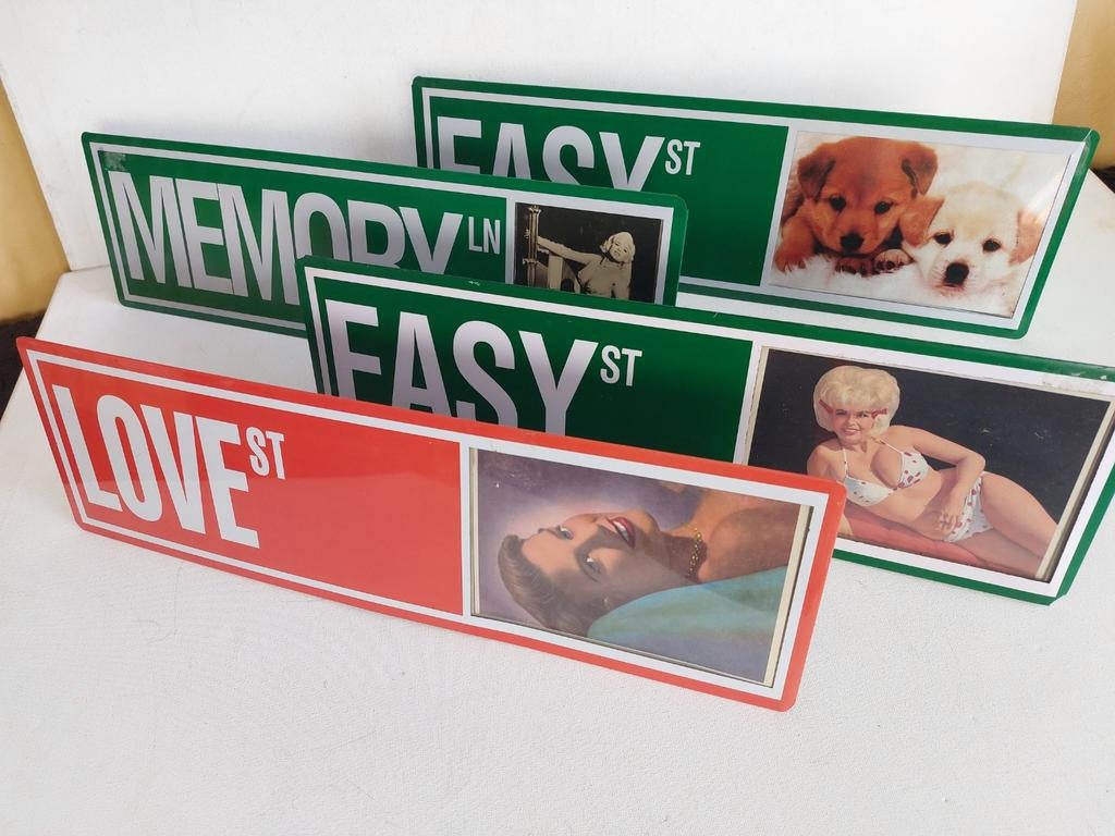 Decoratieve metalen fotolijst borden: Love, Easy, Memory, Ophalen of Verzenden