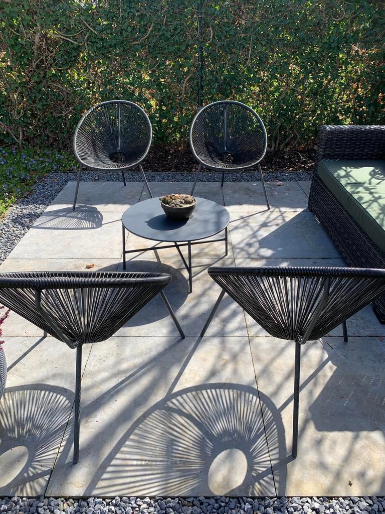 Loungestoel / draadstoel zwart - 4 stuks, Ophalen, Gebruikt, Kunststof