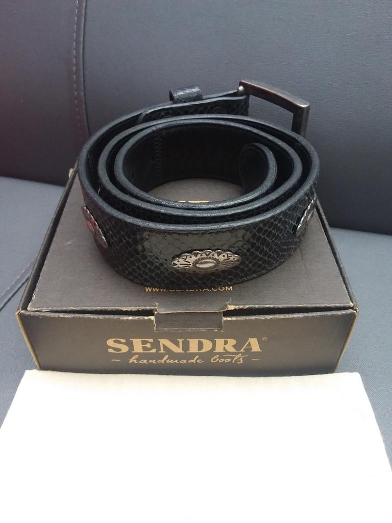 Leren Sendra riem maat 85 zwart met zilverkleurige details, Sendra, Ophalen of Verzenden