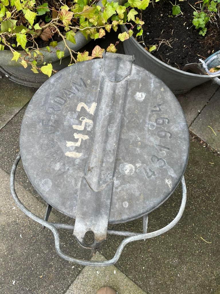 Zinken vuilnisemmer prullebak,amsterdam, Ophalen, Gebruikt, Rond, Metaal