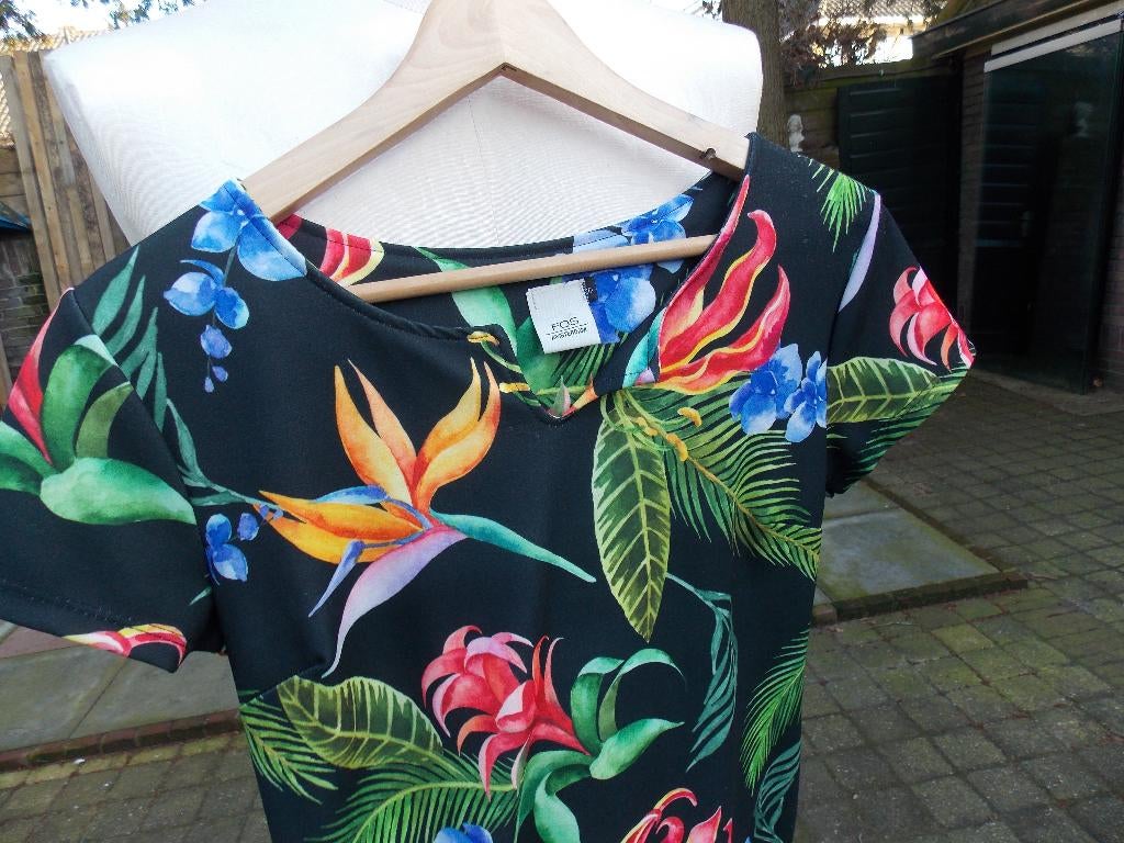 FOS AMSTERDAM JURK MET EXOTISCHE BLOEMEN s/36, Kleding | Dames, Jurken, FOS Amsterdam, Ophalen of Verzenden, Zo goed als nieuw