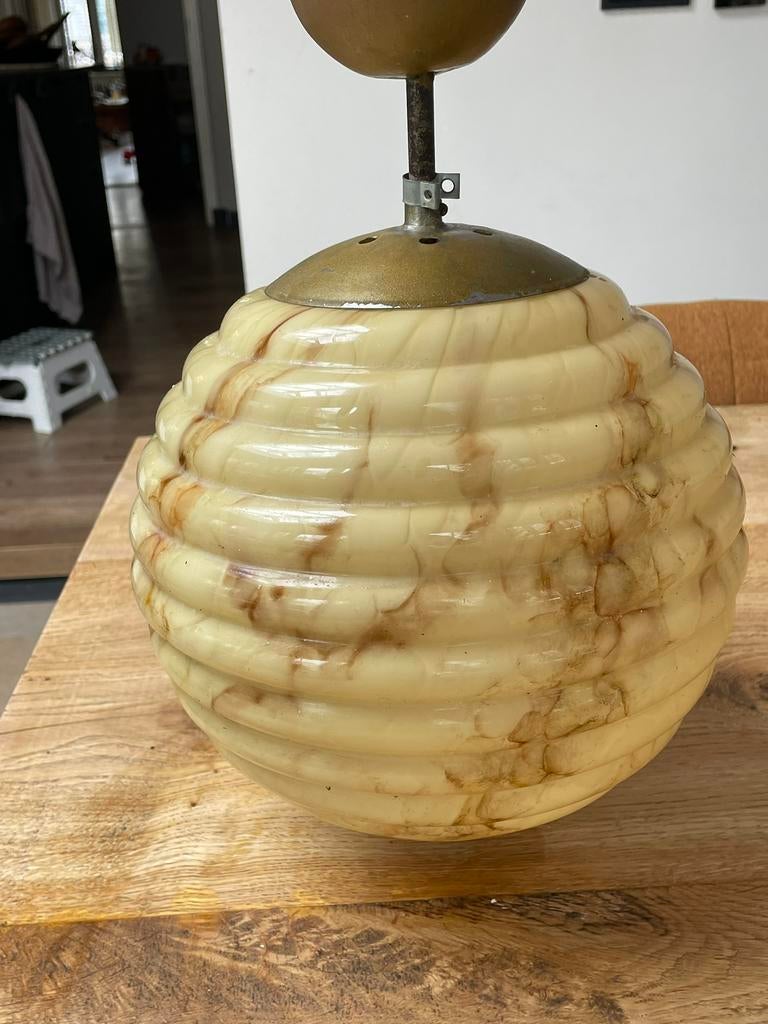 Art deco Beehive plafondlamp, Huis en Inrichting, Ophalen of Verzenden, Zo goed als nieuw, Glas