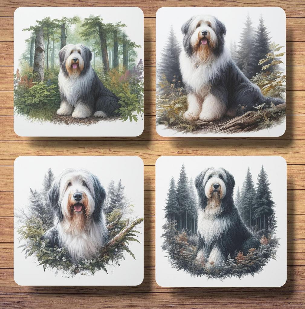 Bearded Collie Bos onderzetters met houder, Ophalen of Verzenden, Nieuw, Glas of Kopje