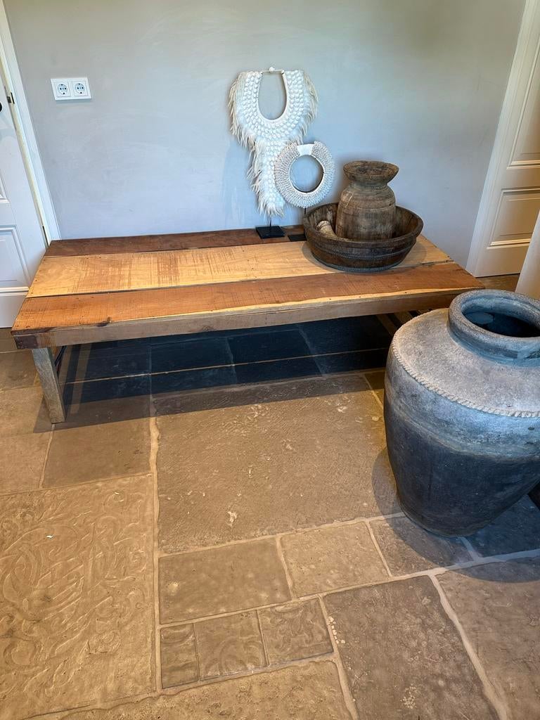 Nepalese Markttafel wabisabi  ibiza salon klap tafel bijzet, 75 cm of meer, Ibiza style, Eikenhout, Ophalen of Verzenden