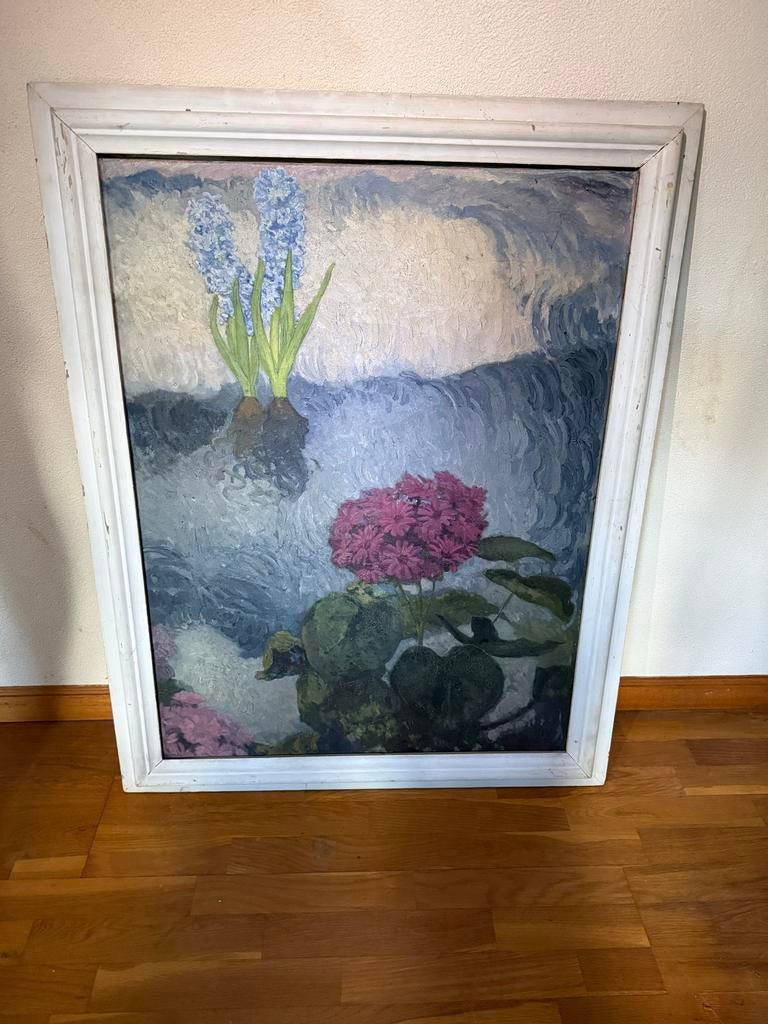 Gesigneerd schilderij met bloemen, zie foto, Antiek en Kunst, Ophalen