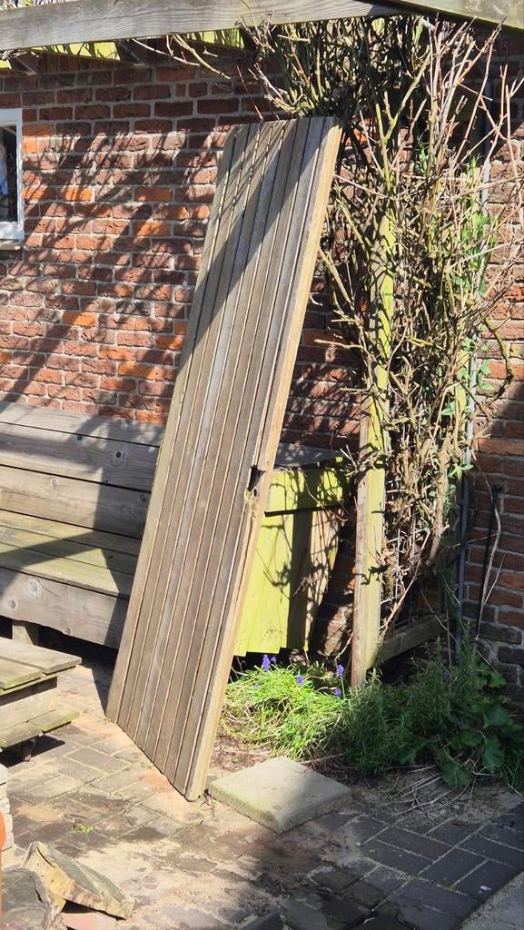 Gratis hardhouten tuindeur 78 x 197 cm, Gebruikt, Planken, Ophalen of Verzenden, Hardhout