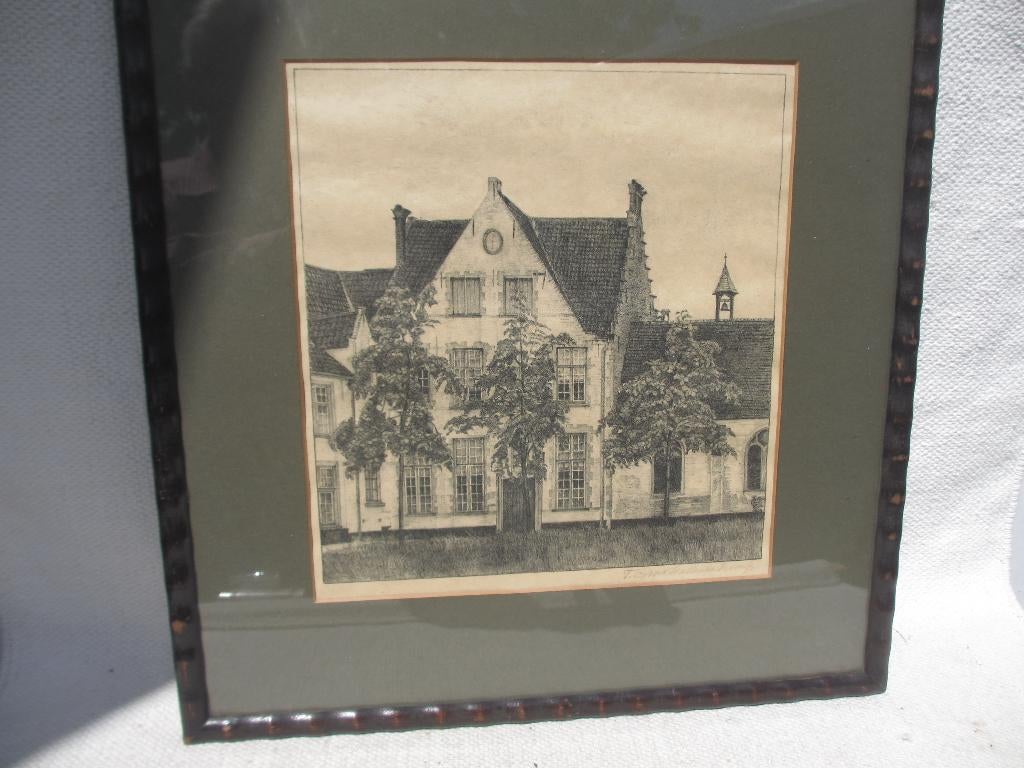 Litho T.G.M. van Hettinga Tromp /begijnhof Brugge 1929, Ophalen of Verzenden
