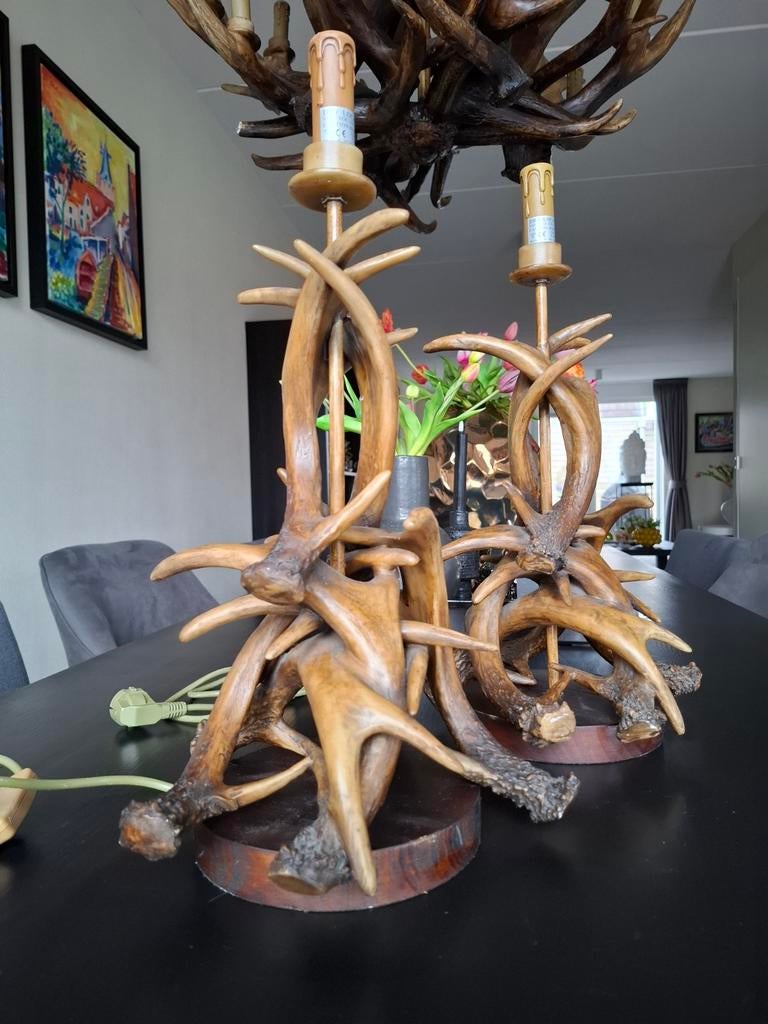 Geweien tafellampen te koop., Huis en Inrichting, Lampen | Kroonluchters, Zo goed als nieuw, Overige materialen, Ophalen