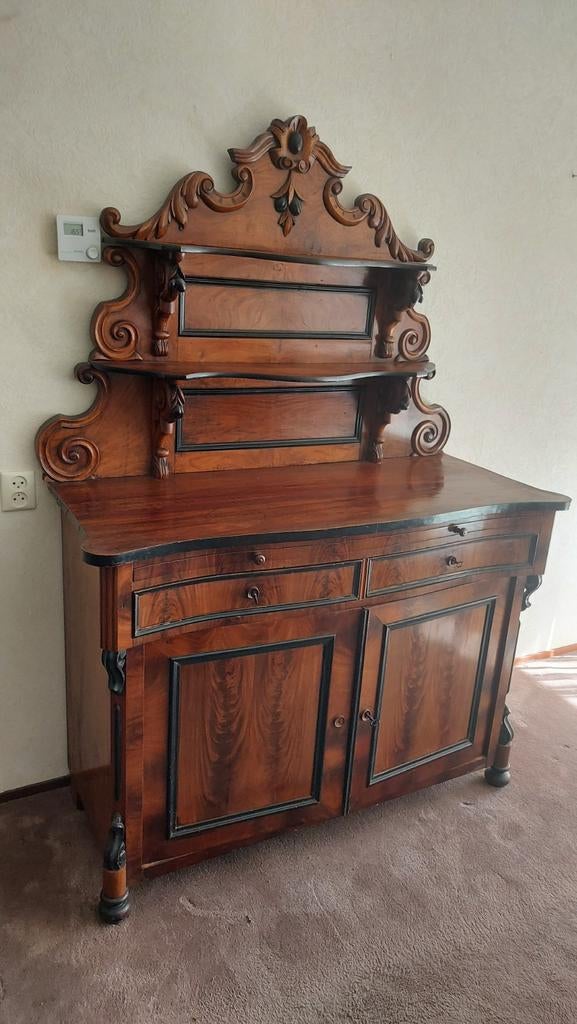 Antieke kuif secretair - 3-delig met lades en deuren, Ophalen