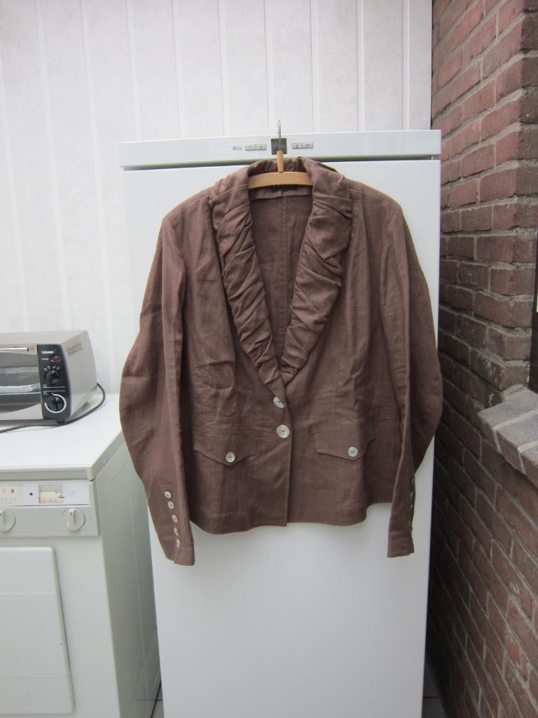 Jasje, Bruin, Maat 44, Merk Véchy, Niet gevoerd, 100% Linnen, Véchy,, Bruin, Maat 42/44 (L), Ophalen of Verzenden