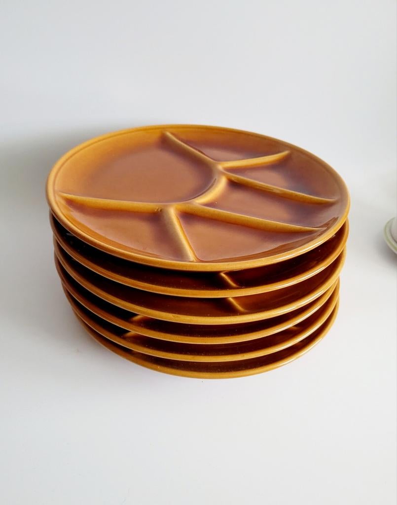 Izgs Prachtige set van 6 aardewerk vintage vakken borden, Ophalen of Verzenden, Zo goed als nieuw, Bord(en), Overige stijlen