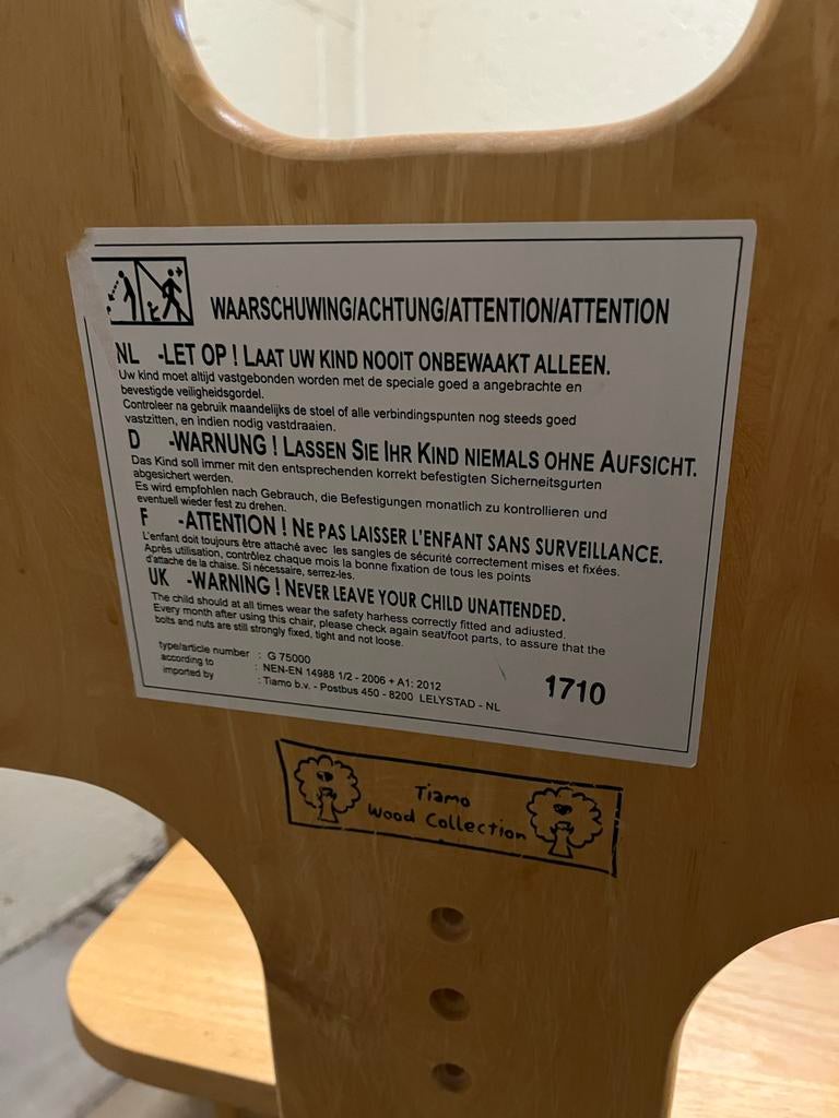 Tiamo Wood Collection meegroeistoel, Kinderen en Baby's, Kinderstoelen, Ophalen of Verzenden, Gebruikt, Meegroeistoel