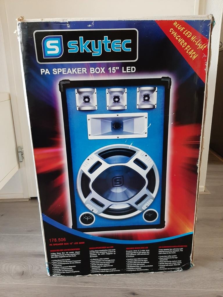 Skytec PA Speaker Box 15" LED, een passieve 3-weg disco luid, Overige typen, Zo goed als nieuw, 120 watt of meer, Ophalen